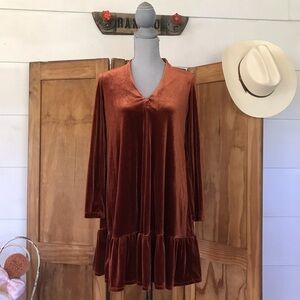 Taylor Velvet V-Neck Pleated Hem Long Sleeve Midi Dress